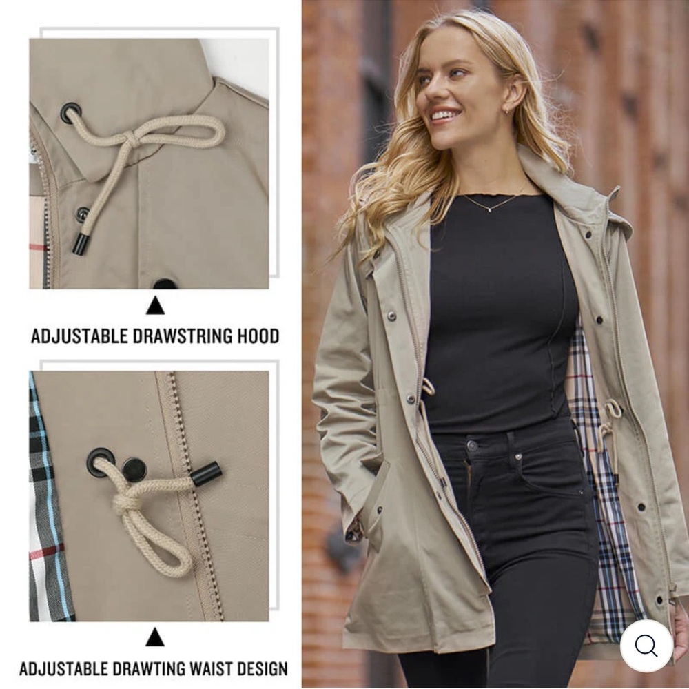 Women's Long Hooded Anorak Style Windbreaker Jacket | Outdoor Raincoat - Picture 3 of 10